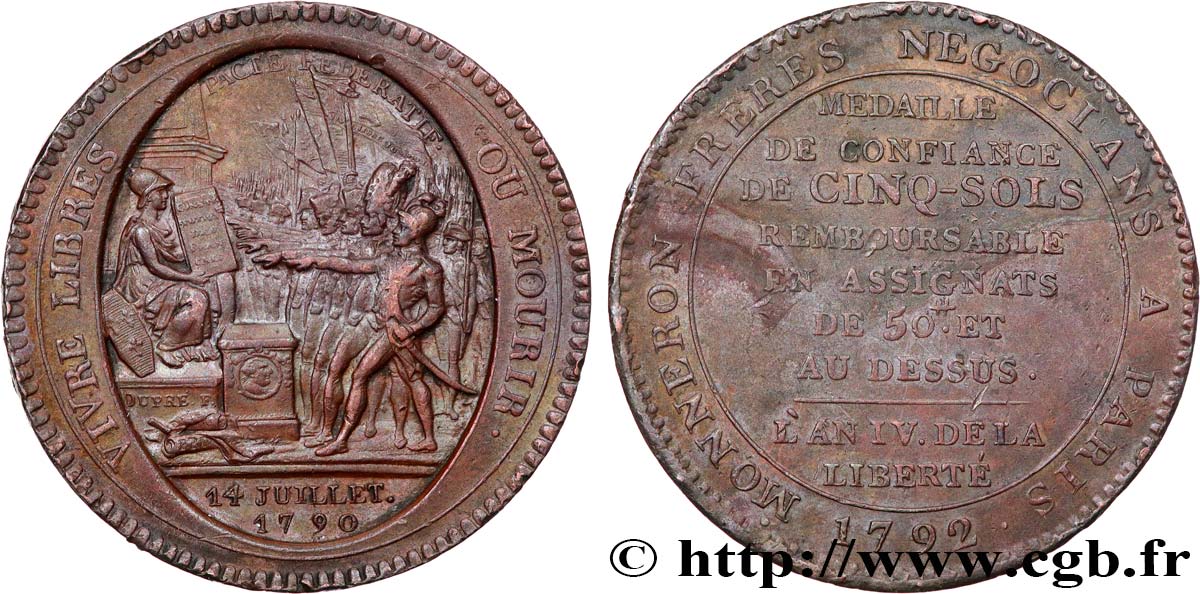 CONFIANCE (MONNAIES DE...) Monneron de 5 sols au serment (An IV), 3e type 1792 Birmingham, Soho TTB