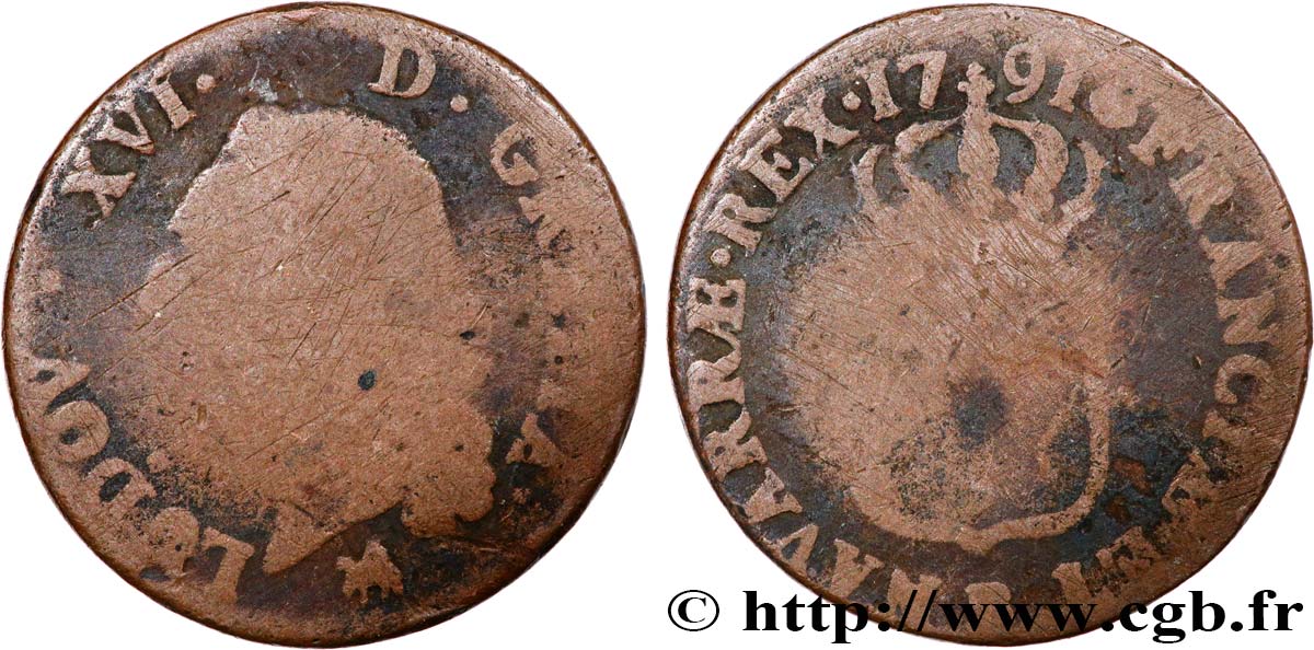 LOUIS XVI (MONARQUE CONSTITUTIONNEL)  Sol dit  à l écu  1791 Rouen B