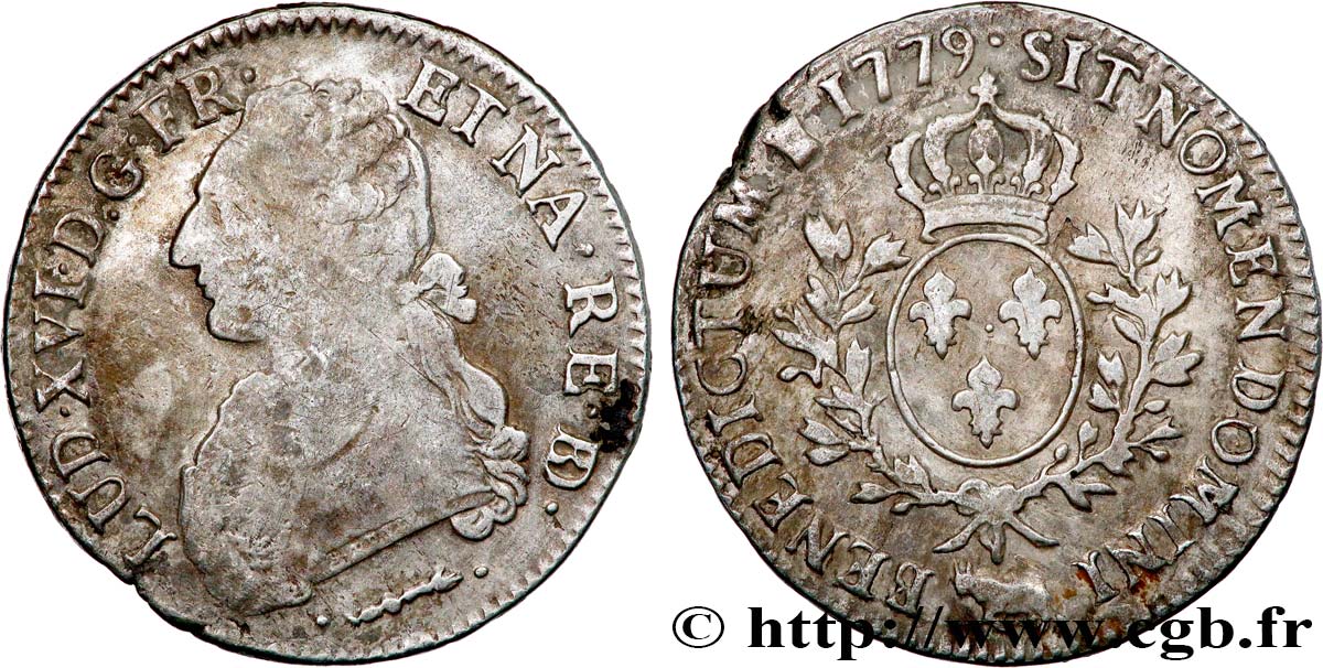 LOUIS XVI Écu aux branches d olivier 1779 Pau TB+