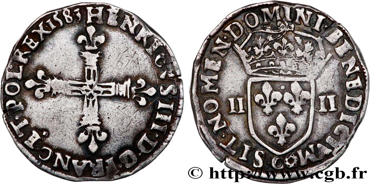 HENRY III Quart d écu, croix de face 1583 Saint-Lô MBC