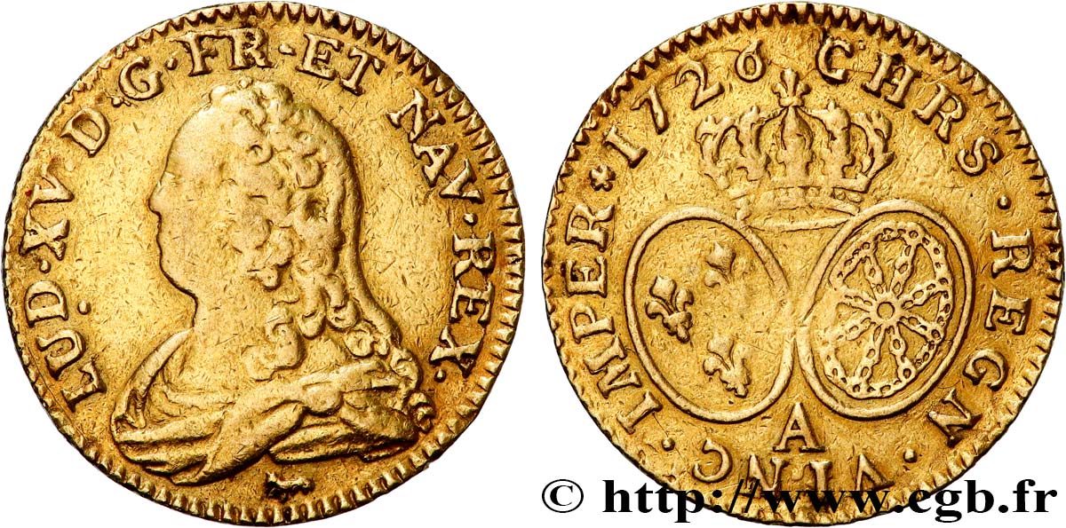 LOUIS XV DIT LE BIEN AIMÉ Louis d&nbsp;or aux écus ovales, buste habillé 1726 Paris TB+