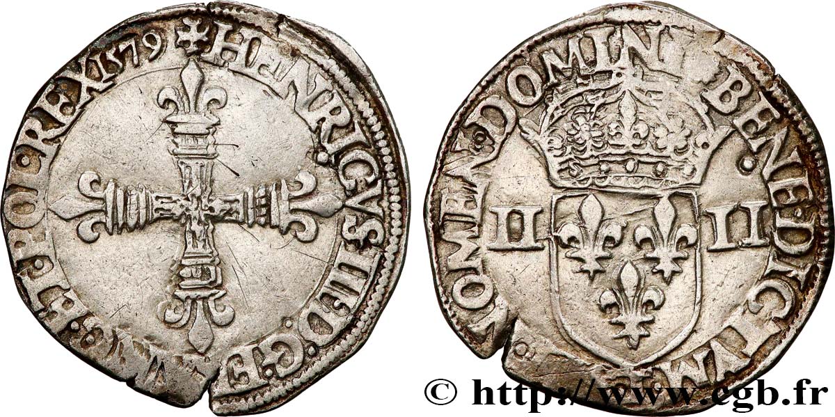 HENRY III Quart d écu, croix de face 1579 Nantes MBC