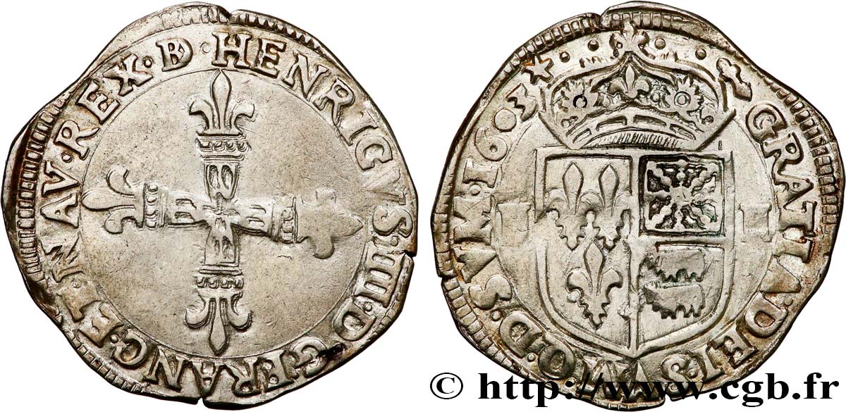HENRY IV Quart d écu de Béarn 1603 Pau SS