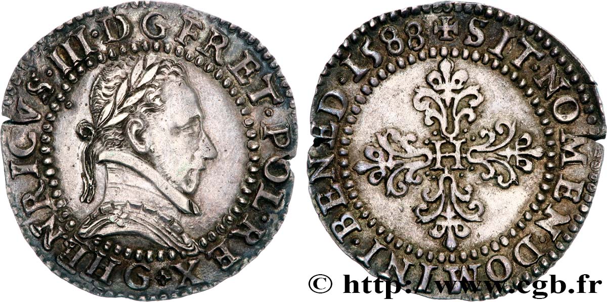 HENRI III Demi-franc au col plat 1588 Poitiers TTB+