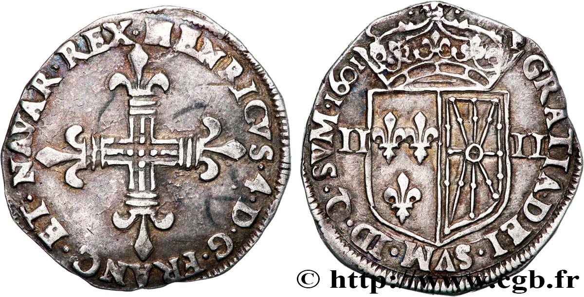 HENRI IV LE GRAND Quart d écu de Navarre 1601 Saint-Palais TTB