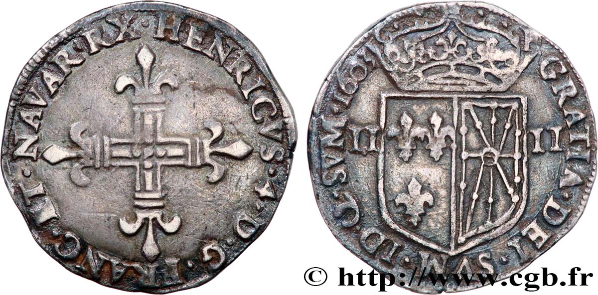 HENRY IV Quart d écu de Navarre 1603 Saint-Palais BB