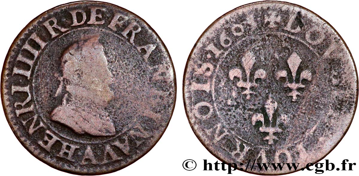 HENRY IV Double tournois, 1er type de Paris (légende française) 1604 Paris, Moulin des Étuves BC