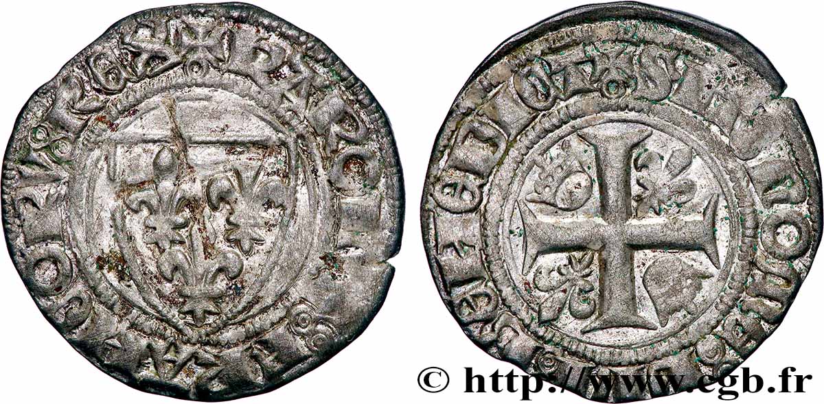 CHARLES VI  THE MAD  OR  THE WELL-BELOVED  Blanc dit  guénar  n.d. Paris XF