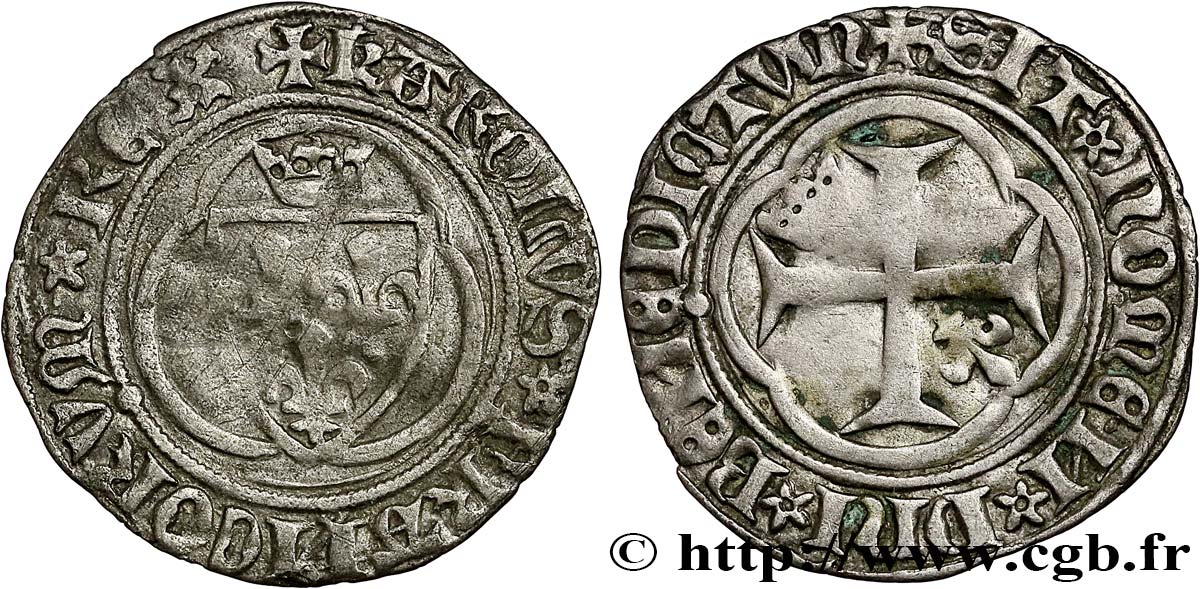 CHARLES VII LE VICTORIEUX Petit blanc à la couronne 16/06/1455 Rouen TB+