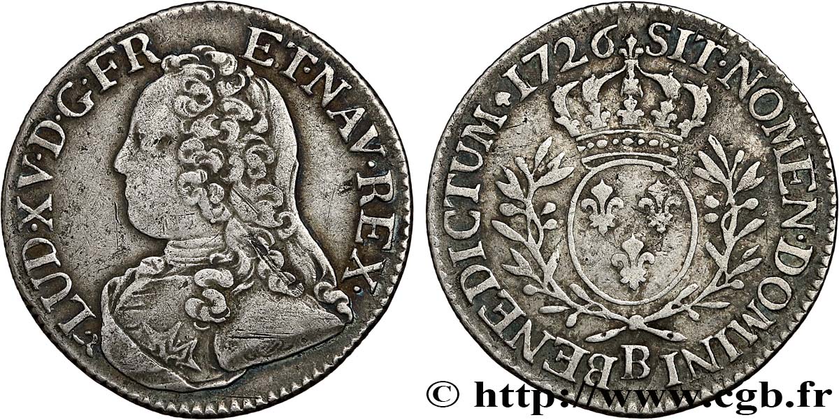 LOUIS XV DIT LE BIEN AIMÉ Cinquième d écu aux branches d olivier, buste habillé 1726 Rouen TTB