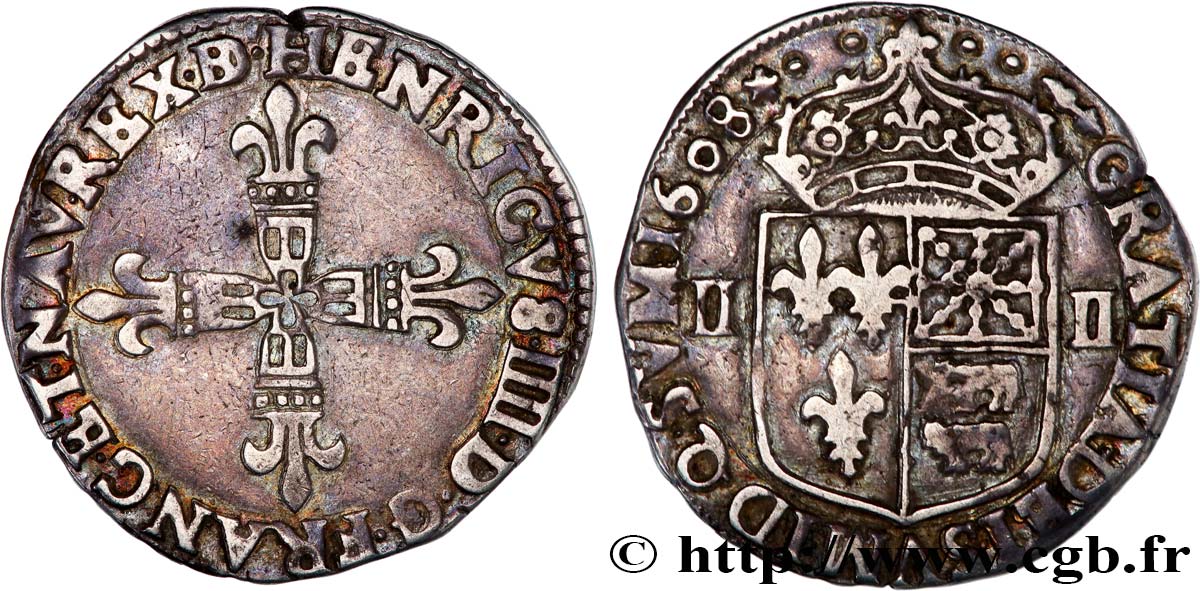 HENRY IV Quart d écu de Béarn 1608 Pau BB