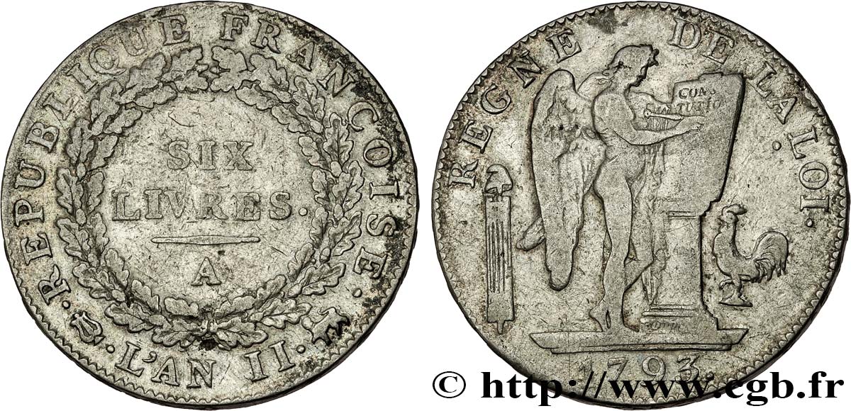CONVENZIONE NAZIONALE Six livres dit  au génie  1793 Paris q.BB
