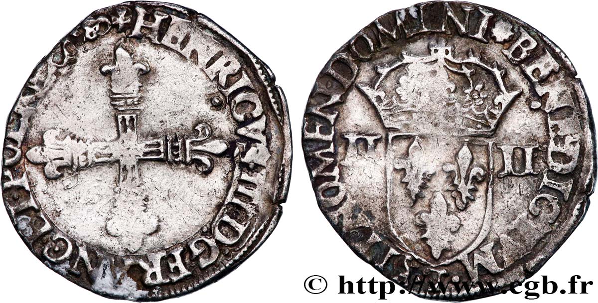 HENRY III Quart d écu, croix de face 1585 Nantes BC+
