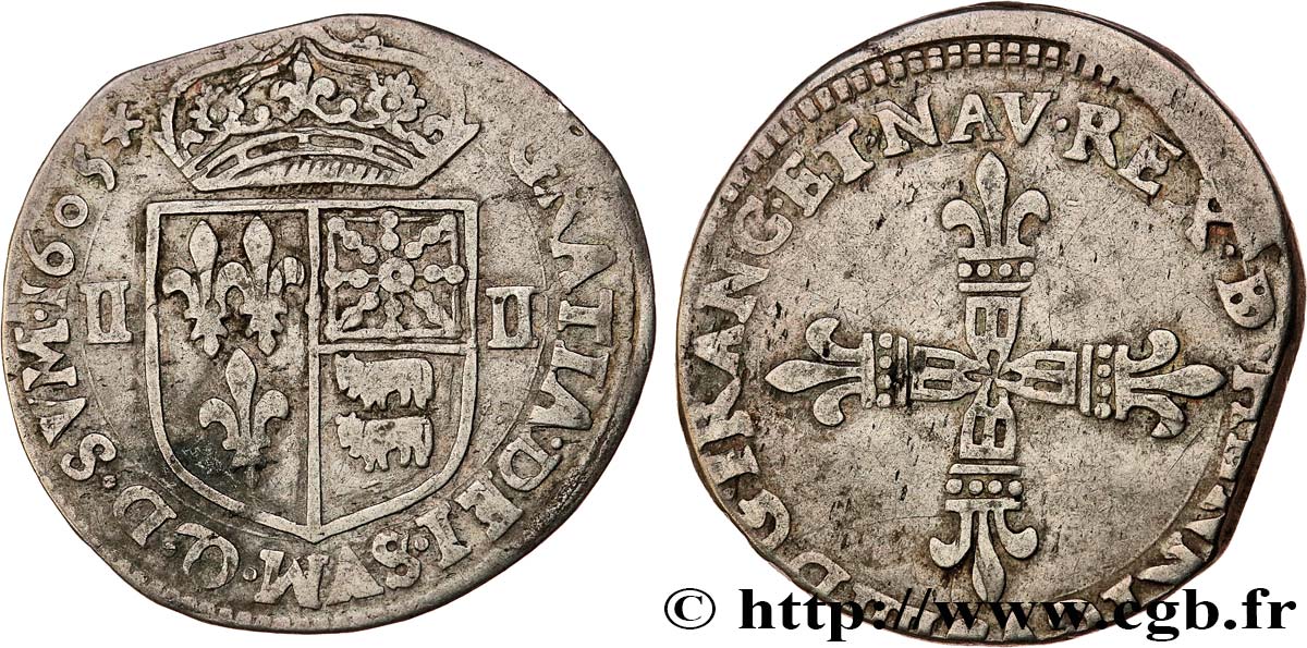 HENRI IV LE GRAND Quart d écu de Béarn 1605 Morlaàs TTB