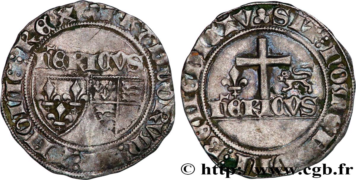 HENRY VI DE LANCASTRE - ROI DE FRANCE (1422-1453) - ROI D ANGLETERRE (1422-1461) et (1470-1471) Blanc aux écus n.d. Mâcon TTB