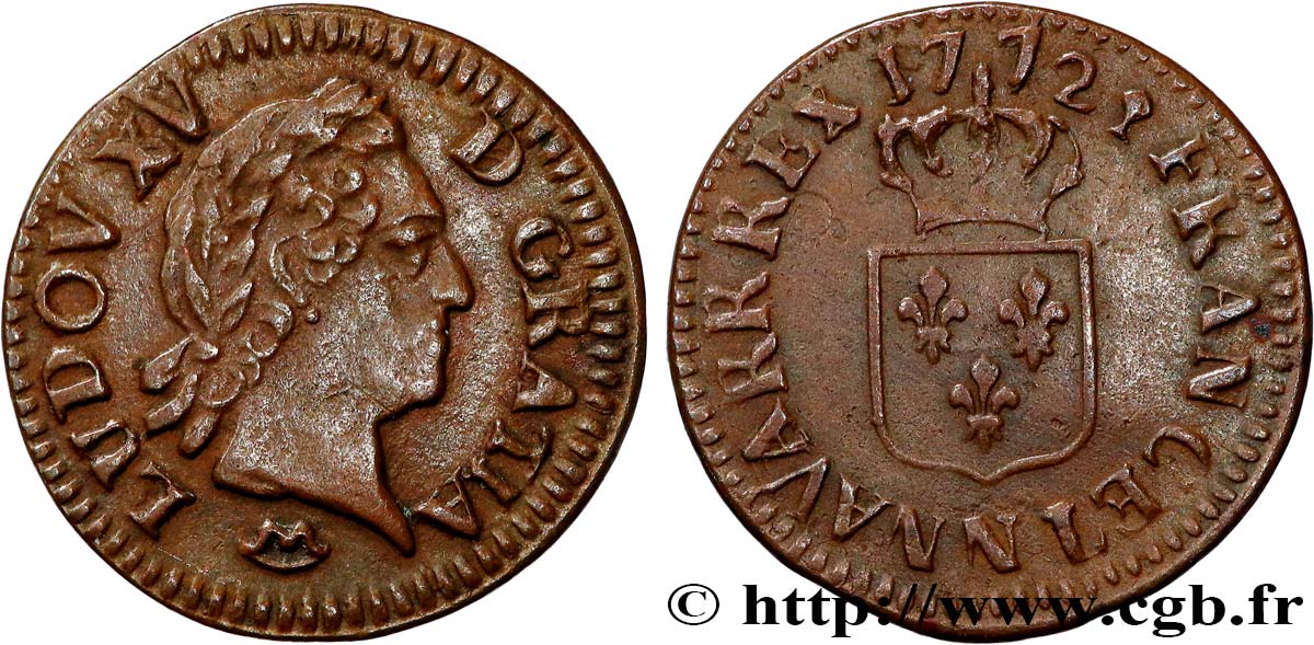 LOUIS XV DIT LE BIEN AIMÉ Liard dit &nbsp;à la vieille tête&nbsp; 1772 Montpellier TTB+