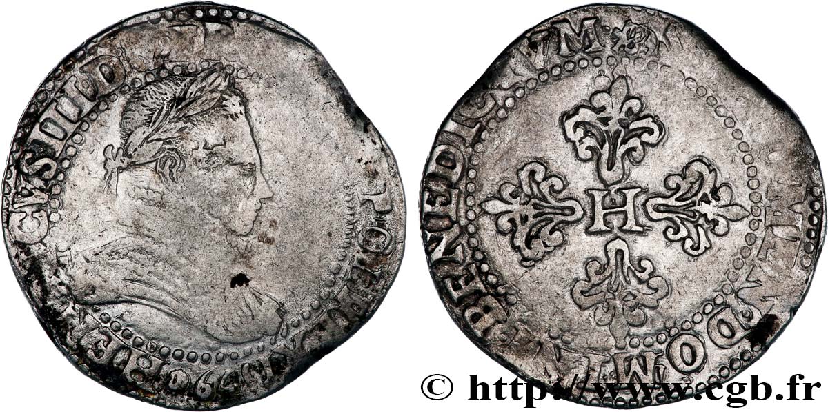 HENRI III Franc au col plat 1579 Aix-en-Provence TB+