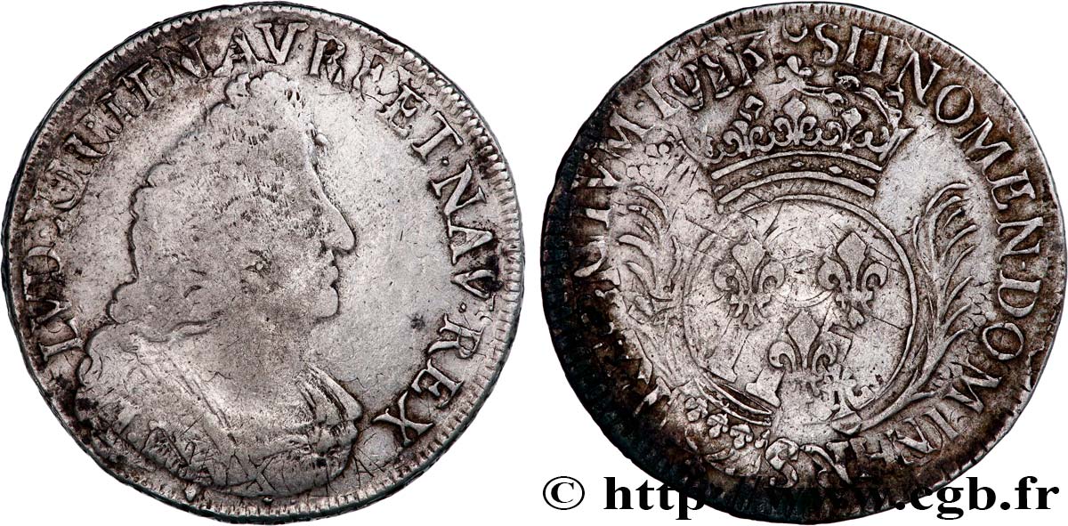 LOUIS XIV  THE SUN KING  Écu aux palmes 1693 Aix-en-Provence fSS/SS