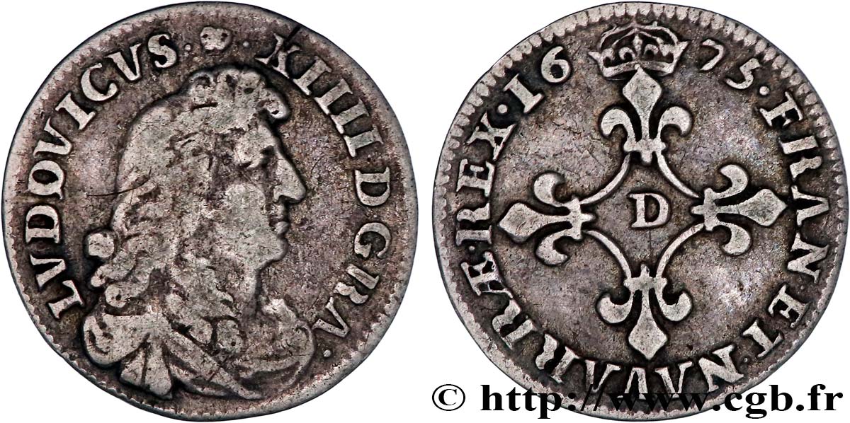 LOUIS XIV  THE SUN KING  Quatre sols à la croix formée de lis 1675 Lyon ou Vimy-en-Lyonnais SS