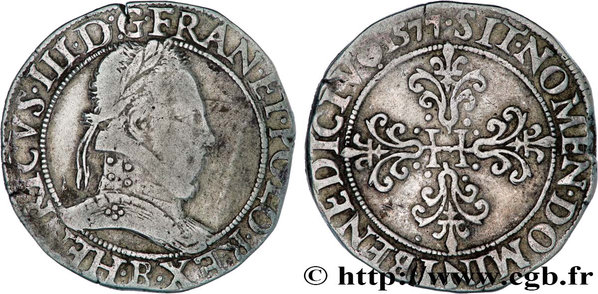HENRY III Franc au col plat 1577 Rouen fSS