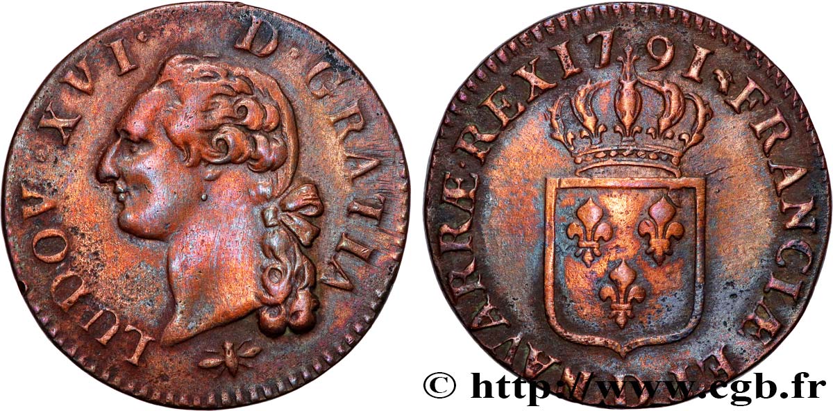LOUIS XVI Sol dit  à l écu  1791 Lyon TTB