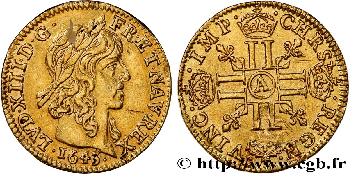LOUIS XIII Demi-louis d or à la mèche longue 1643 Paris AU