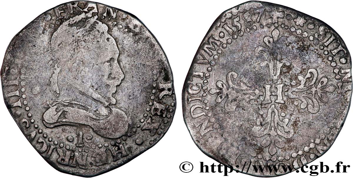 HENRI III Demi-franc au col plat 1587 Limoges TB+