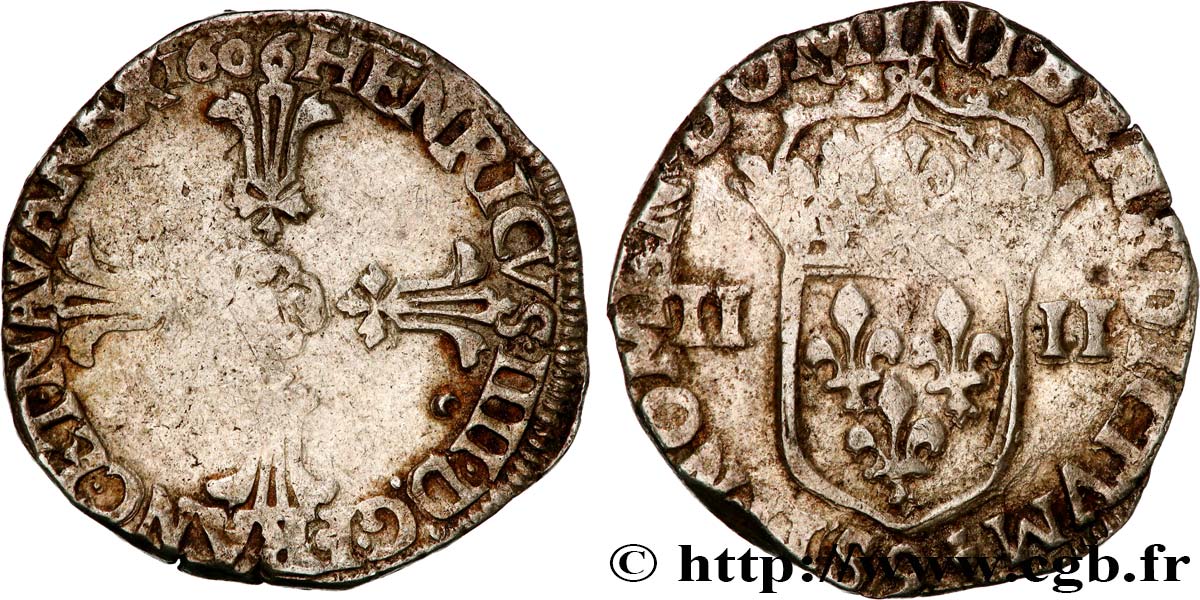 HENRI IV LE GRAND Quart d écu, croix feuillue de face 1606 Rennes TB+