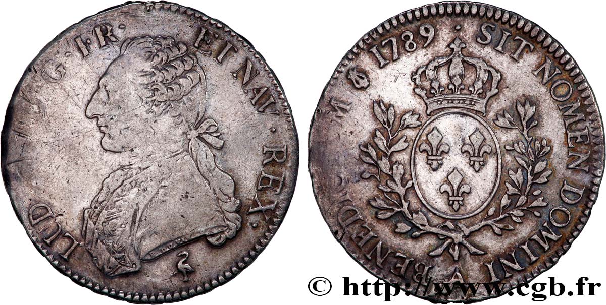 LOUIS XVI Écu aux branches d&nbsp;olivier 1789 Paris TB+/TTB