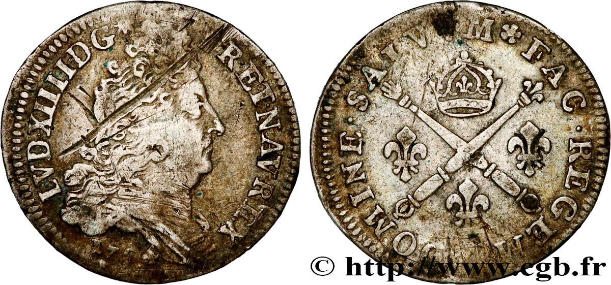 LOUIS XIV  THE SUN KING  10 sols aux insignes 1704 Paris BC