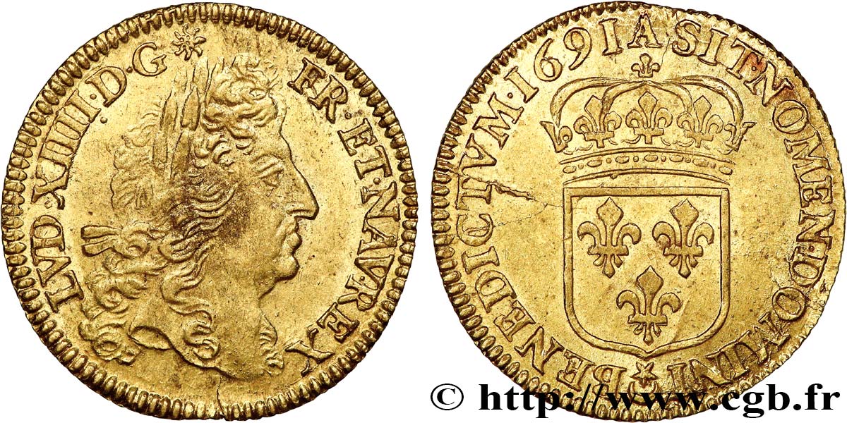 LOUIS XIV  THE SUN KING  Louis d or à l écu 1691 Paris SPL