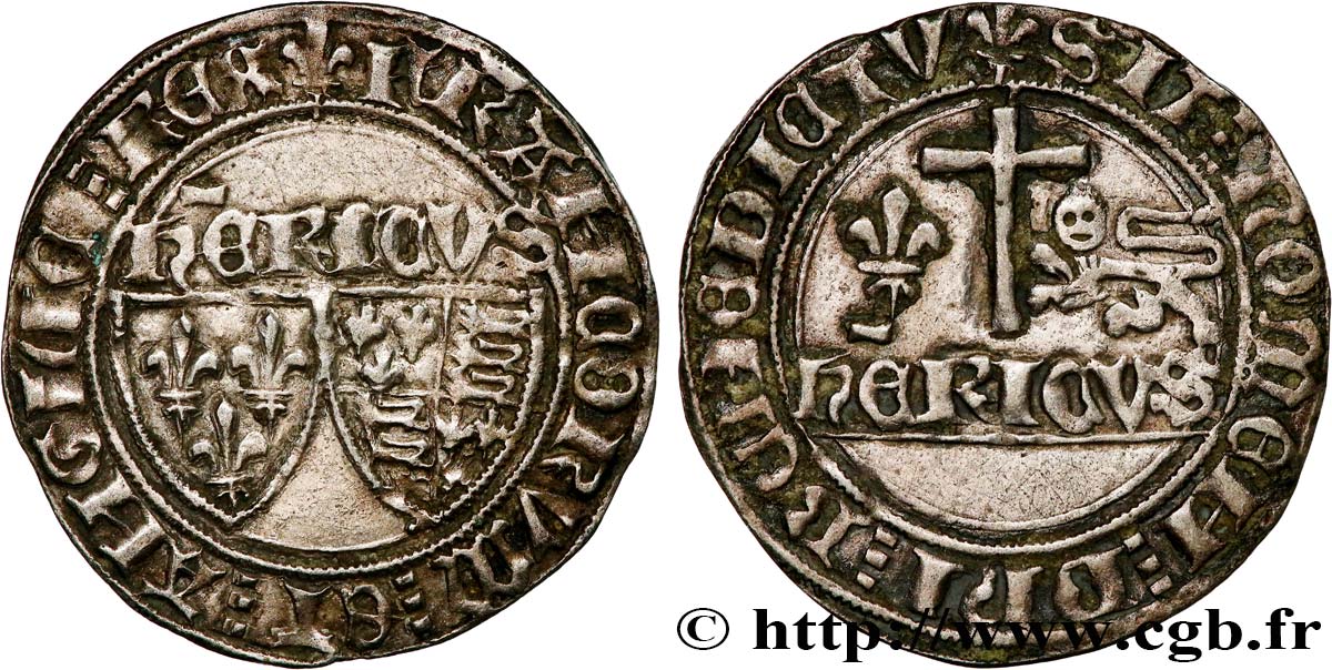 HENRY VI DE LANCASTRE - ROI DE FRANCE (1422-1453) - ROI D&nbsp;ANGLETERRE (1422-1461) et (1470-1471) Blanc aux écus n.d. Saint-Lô TTB