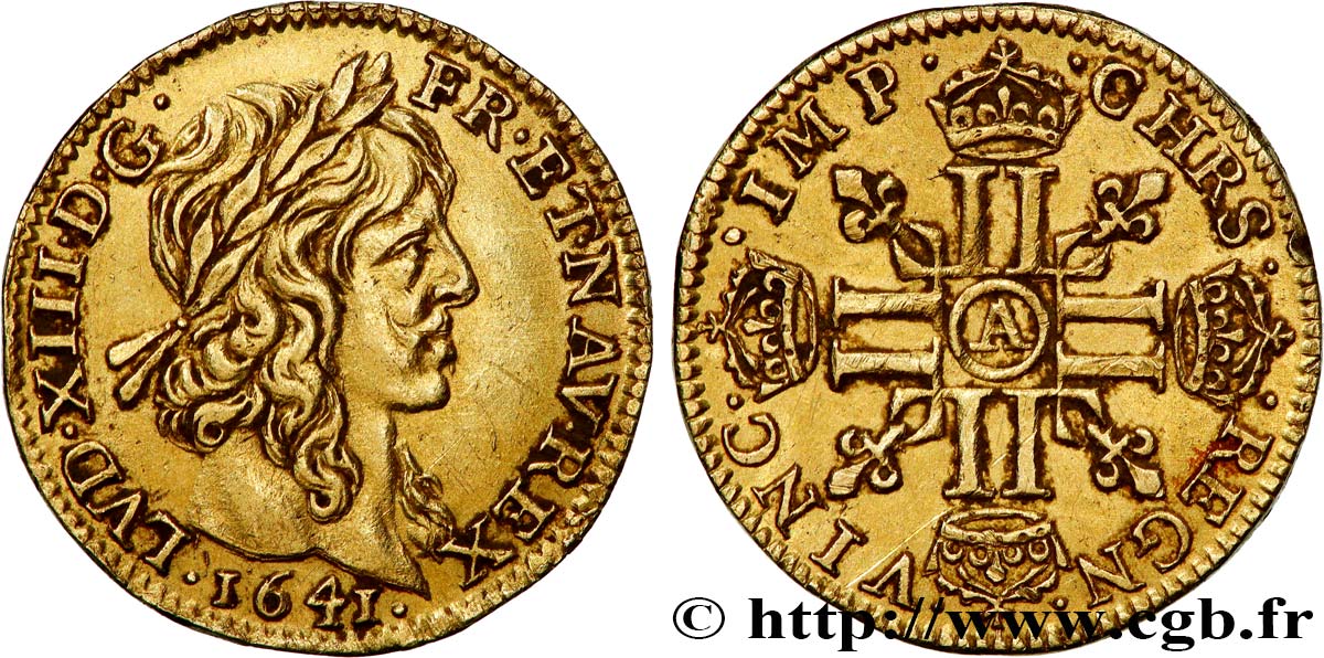 LOUIS XIII LE JUSTE Demi-louis d or aux huit L (effigie de Jean Warin) 1641 Paris TTB+/TTB