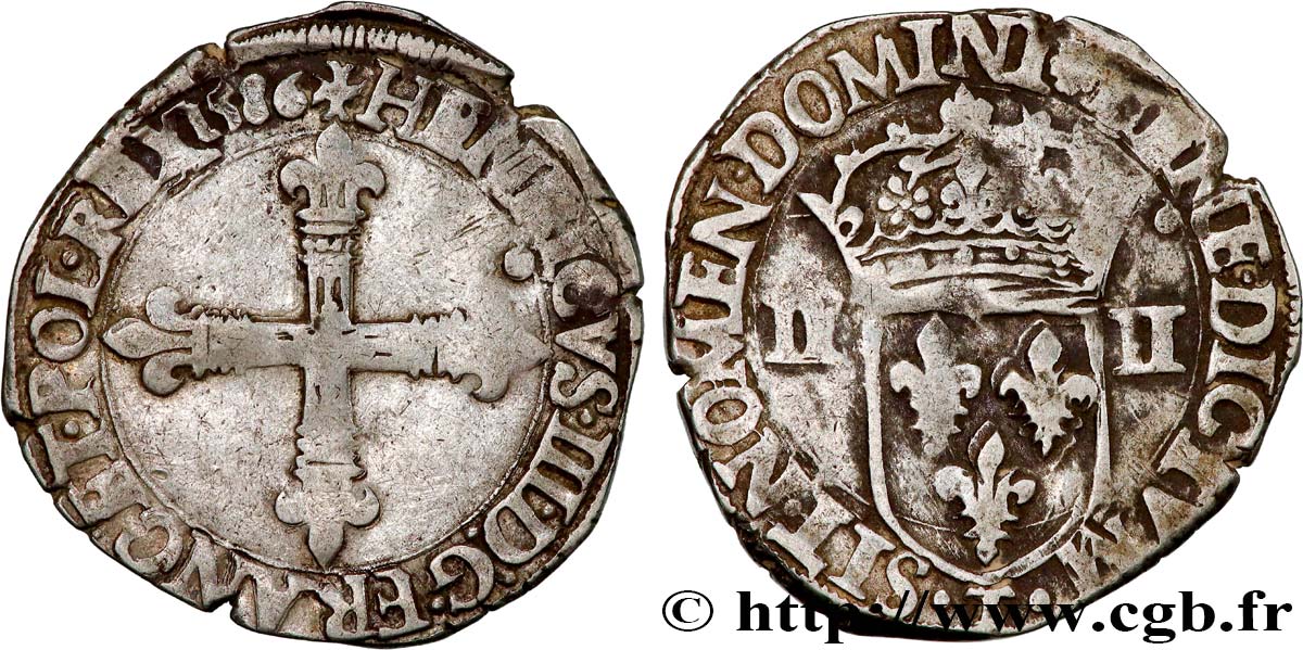 HENRY III Quart d écu, croix de face 1586 Nantes VF/XF
