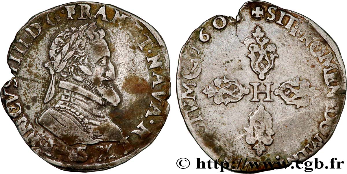 HENRY IV Demi-franc, type de Troyes 1603 Troyes SS