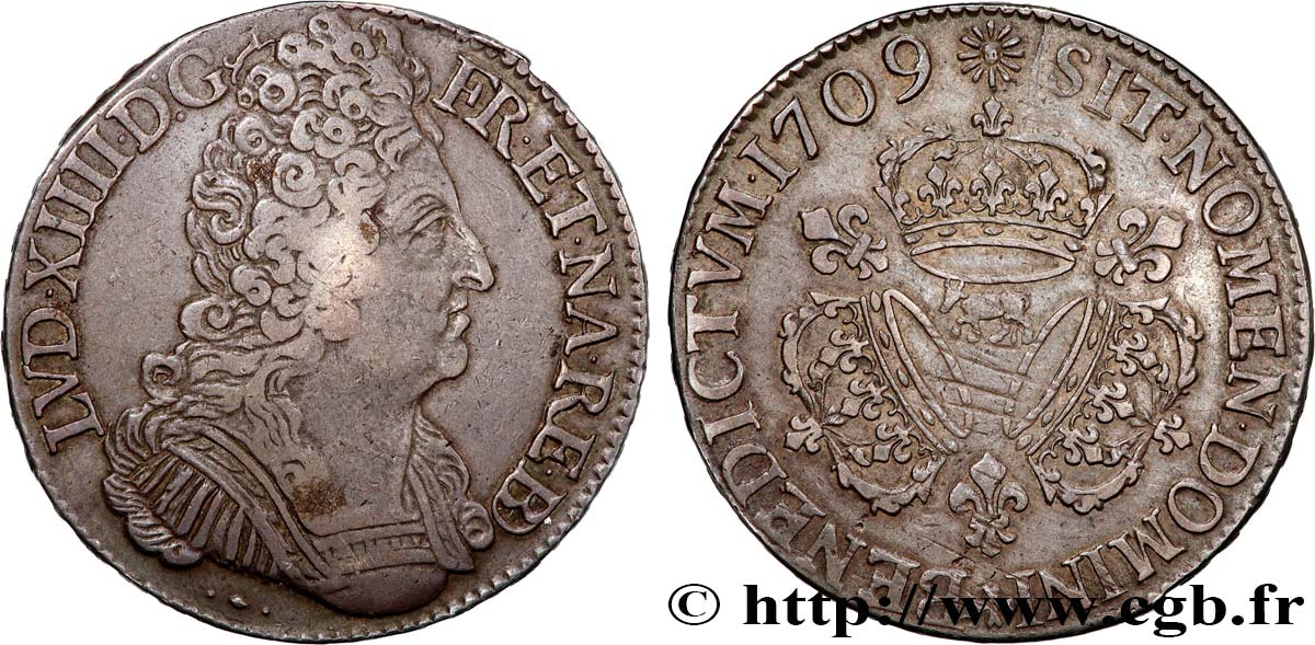 LOUIS XIV  THE SUN KING  Écu aux trois couronnes 1709 Pau SS