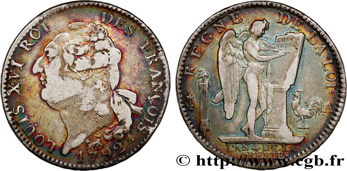 LOUIS XVI Écu dit  au génie , type FRANÇOIS 1792 Paris BB