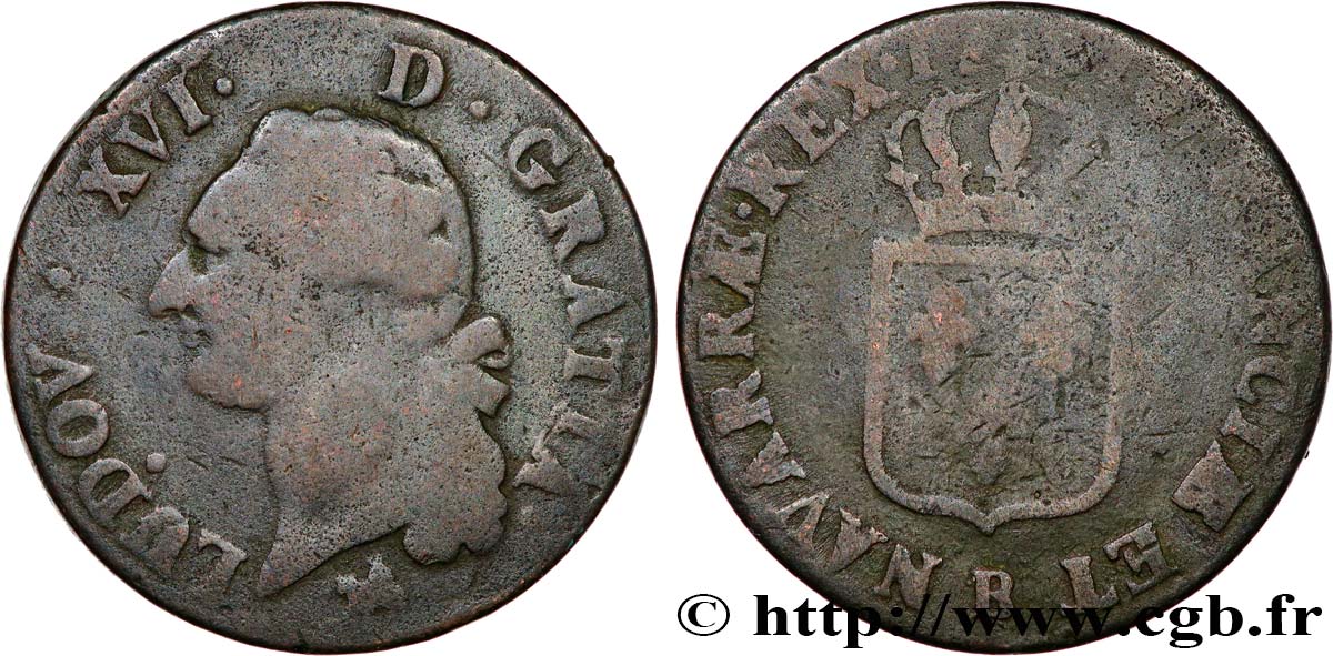 LOUIS XVI (MONARQUE CONSTITUTIONNEL)  Sol dit  à l écu  1791 Rouen B+