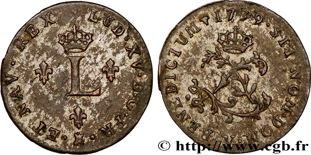 LOUIS XV DIT LE BIEN AIMÉ Double sol de billon 1739 Troyes TTB