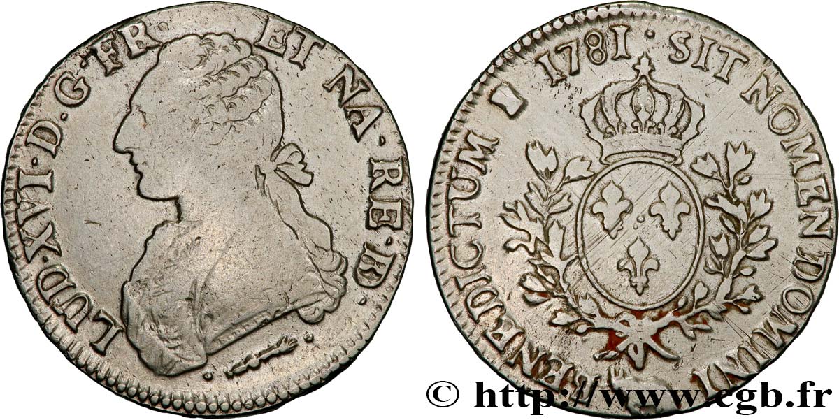 LOUIS XVI Écu aux branches d olivier 1781 Pau TB+