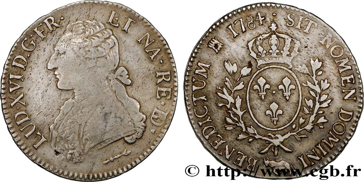 LOUIS XVI Écu aux branches d olivier 1784 Pau B+/TB+
