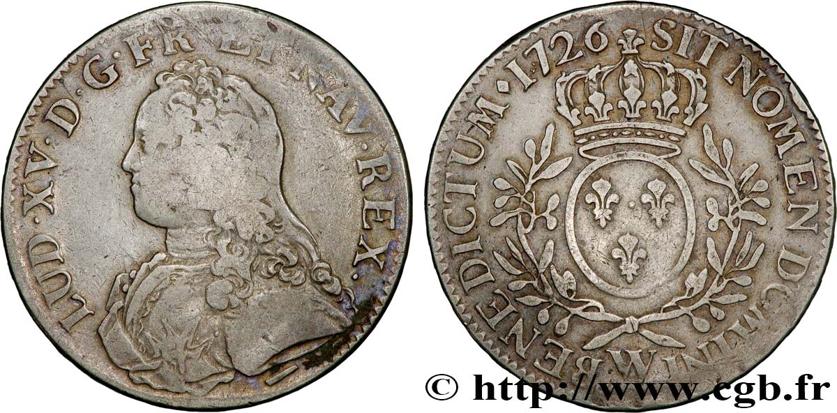 LOUIS XV DIT LE BIEN AIMÉ Écu aux branches d olivier, buste habillé 1726 Lille TB/TB+