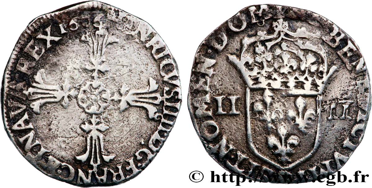 HENRI IV LE GRAND Quart d&nbsp;écu, croix feuillue de face 1606 Rennes TB+