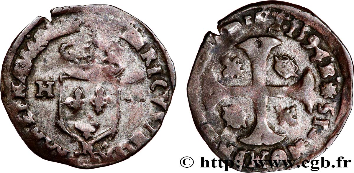 HENRI IV LE GRAND Douzain aux deux H, 2e type 1594 Montpellier TB