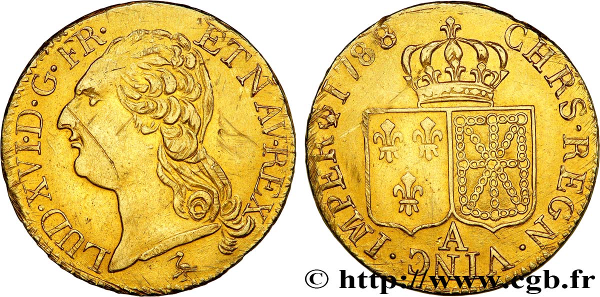 LOUIS XVI Louis d or dit  aux écus accolés , faux en platine doré 1788 Paris TTB