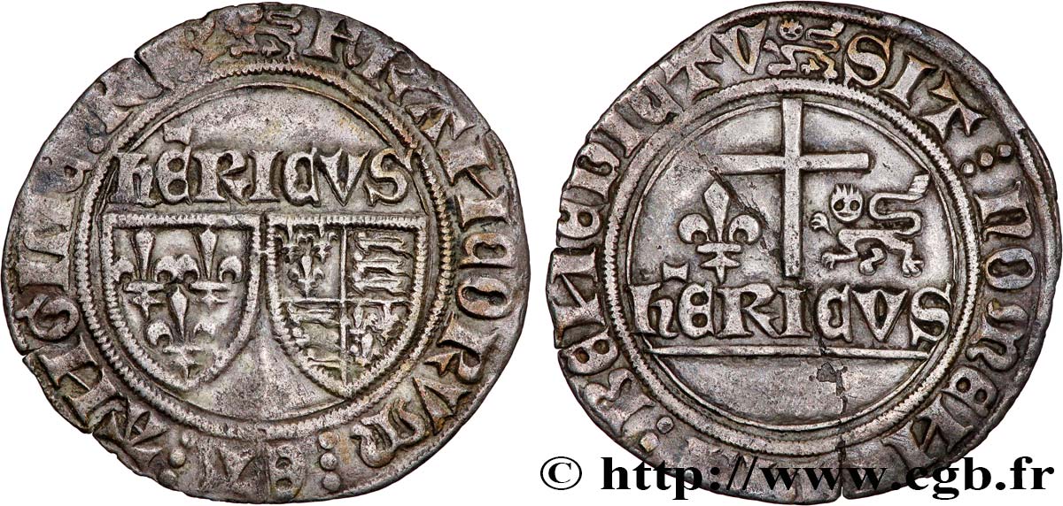 HENRY VI DE LANCASTRE - ROI DE FRANCE (1422-1453) - ROI D ANGLETERRE (1422-1461) et (1470-1471) Blanc aux écus n.d. Rouen TTB+