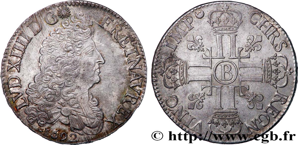 LOUIS XIV  THE SUN KING  Écu aux huit L, 1er type 1692 Rouen AU