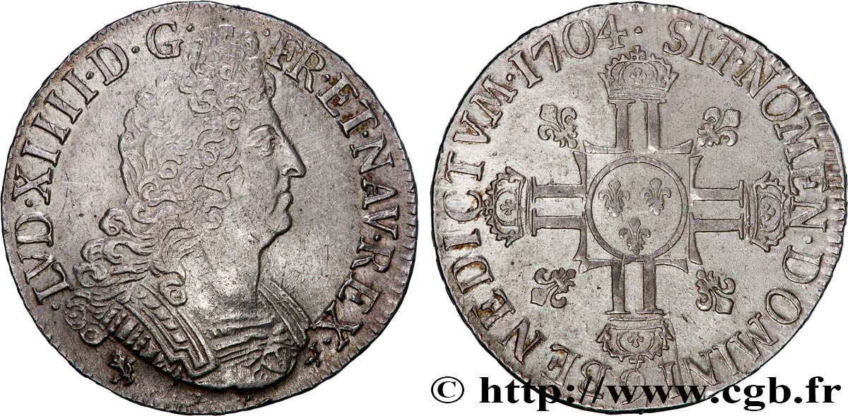 LOUIS XIV  THE SUN KING  Écu aux huit L, 2e type 1704 Rennes EBC