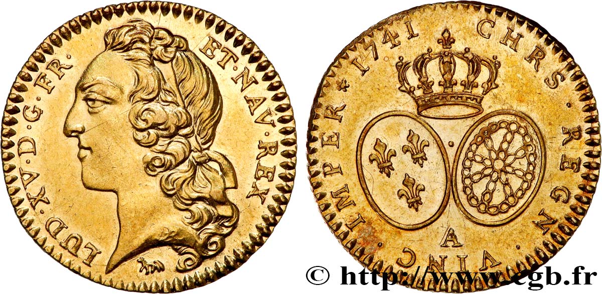 LOUIS XV  THE WELL-BELOVED  Demi-louis d’or aux écus ovales, tête ceinte d’un bandeau 1741 Paris MS