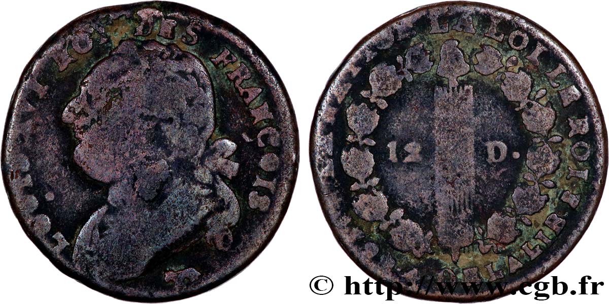 LOUIS XVI (MONARQUE CONSTITUTIONNEL)  12 deniers dit &nbsp;au faisceau&nbsp;, type FRANÇOIS 1792 Pau TB